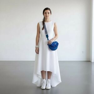 Free People Indigo Blue Macramé Crescent Bag Slouchy Tassel Crossbody, New